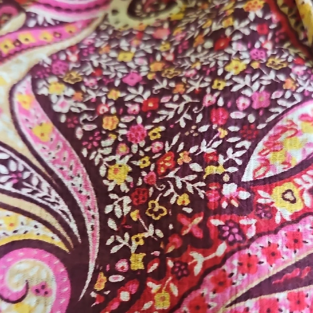 Ann Taylor Pink and Red Graphic Blouse with Mandarin Collar - Picture 7 of 8